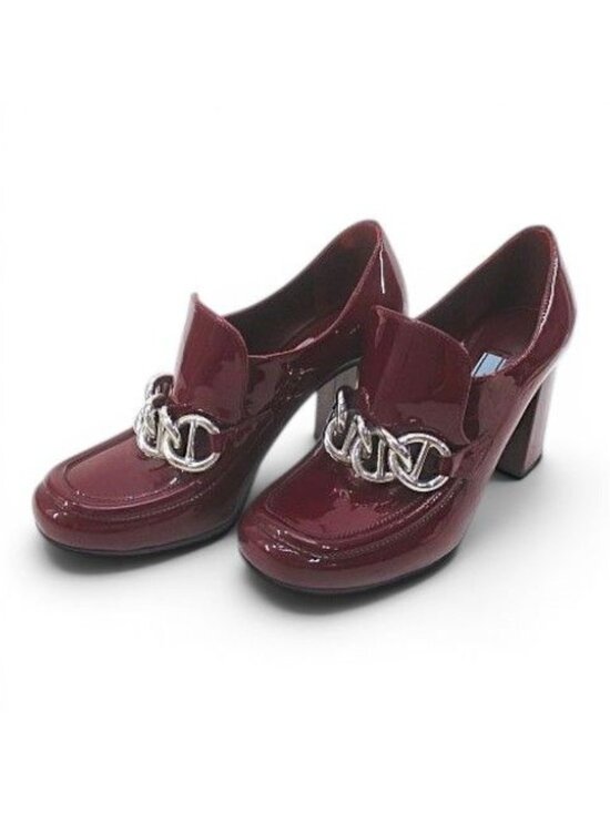 Prada Shoes - Prada Heels Loafers Silver Chain 35 Bordeaux Enamel